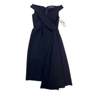 Elegant Black Midi Dress with Draped Detail